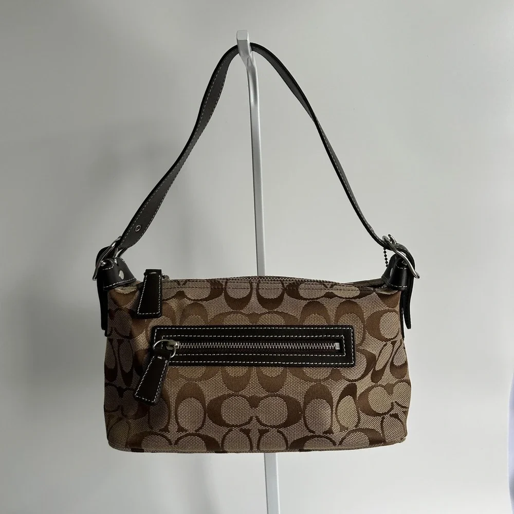 Coach Signature Demi Brown Canvas Leather Shoulder Bag 6094 Excellent
